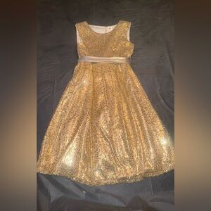 Joe-Ella Glittering Gold Party Dress with White Sash